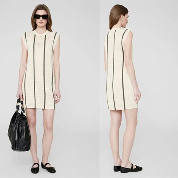 NWT Anine Bing Lanie Mini Dress Women's Ivory and Army Green Stripe Size: Medium - Picture 10 of 11